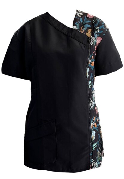 Trimshirt Side zwart/bloemen, zijsluiting